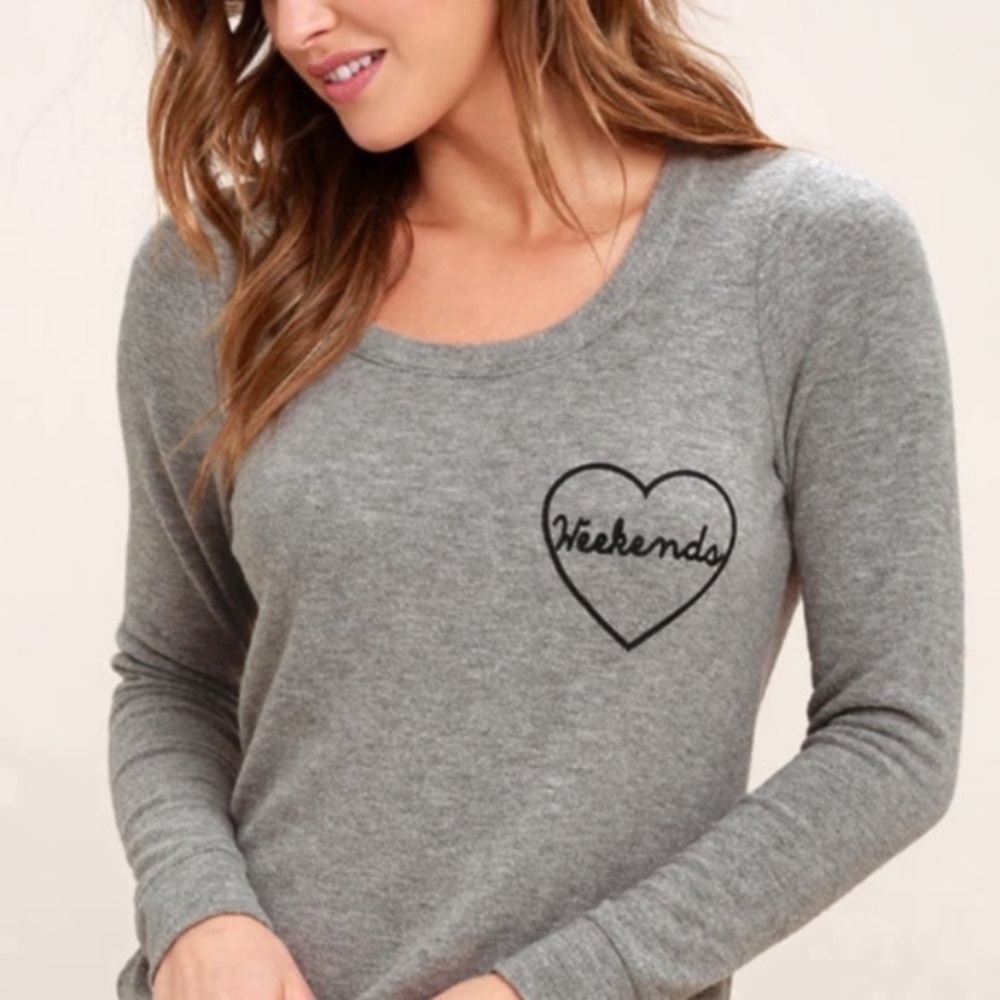 Chaser fuzzy weekend gray sweater cutout back